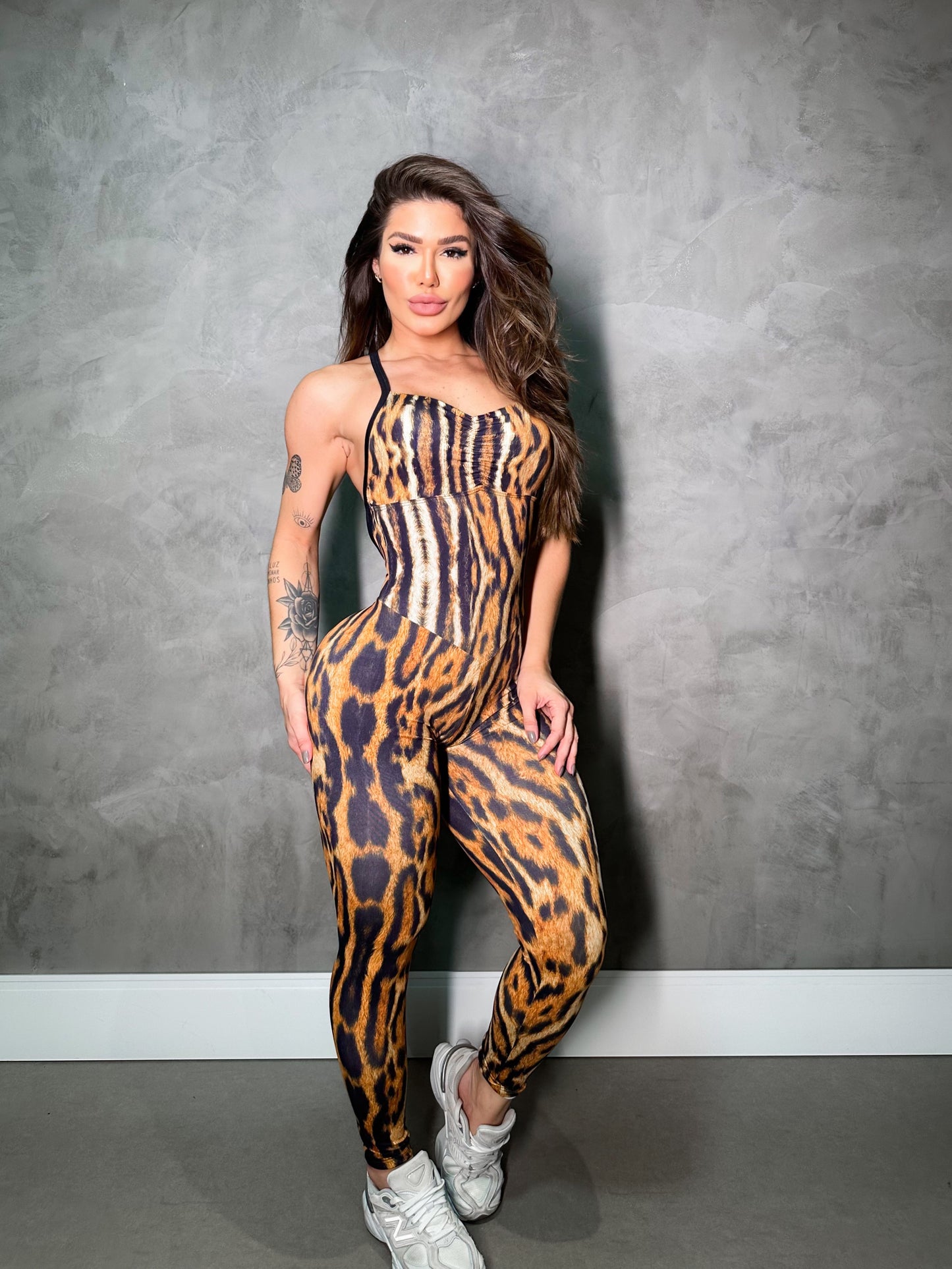 SCRUNCH BOOTY BROWN LEOPARD AND BLACK DETAIL JUMPSUIT