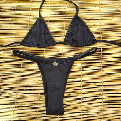 BLACK AND CIRRE DETAIL THONG BIKINI - NO RETURN