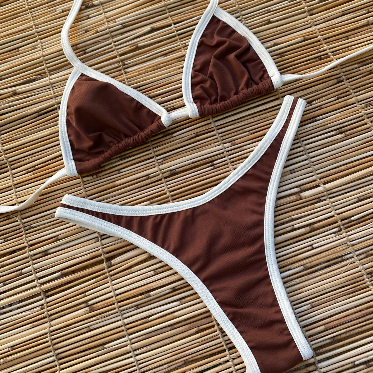 BROWN AND BEIJE THONG BIKINI - NO RETURN