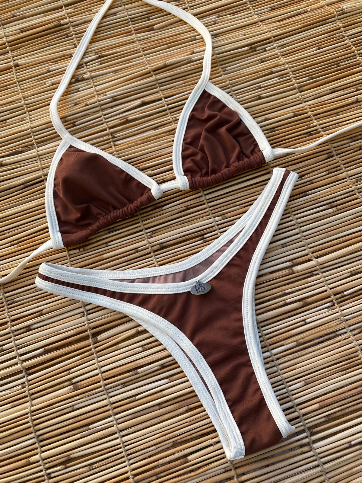 BROWN AND BEIJE THONG BIKINI - NO RETURN