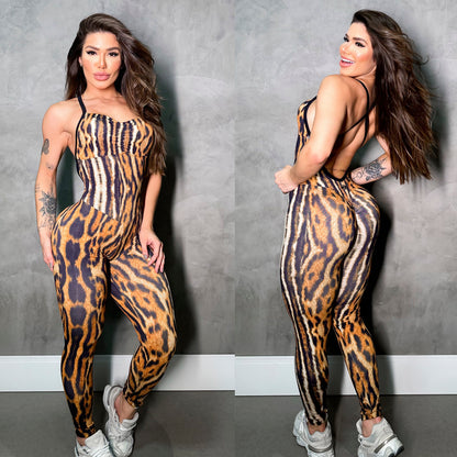 SCRUNCH BOOTY BROWN LEOPARD AND BLACK DETAIL JUMPSUIT