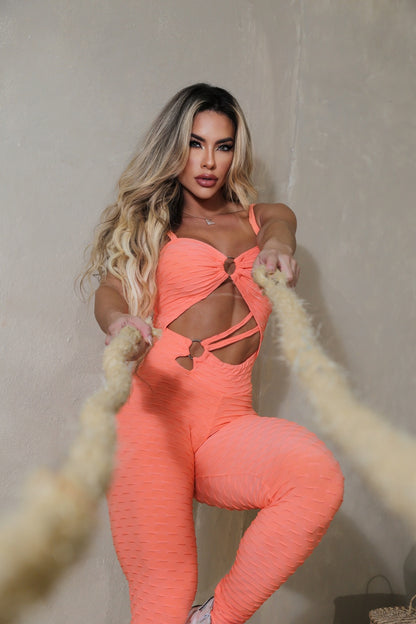 SCRUNCH BOOTY ORANGE WAVE RINGS JUMPSUIT