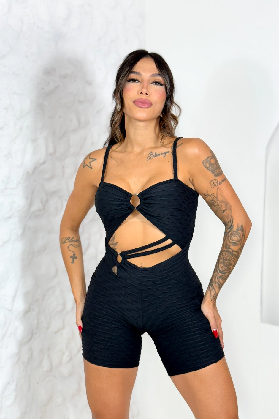 SCRUNCH BOOTY BLACK WAVE RINGS SHORT JUMPSUIT