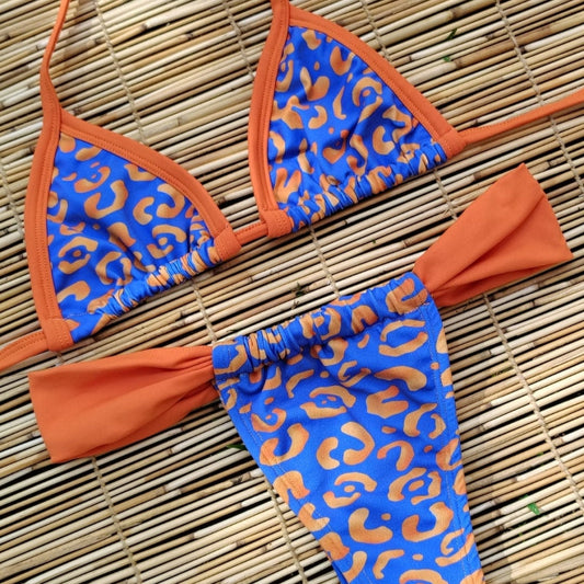 BLUE AND ORANGE GORGEOUS THONG BIKINI - NO RETURN